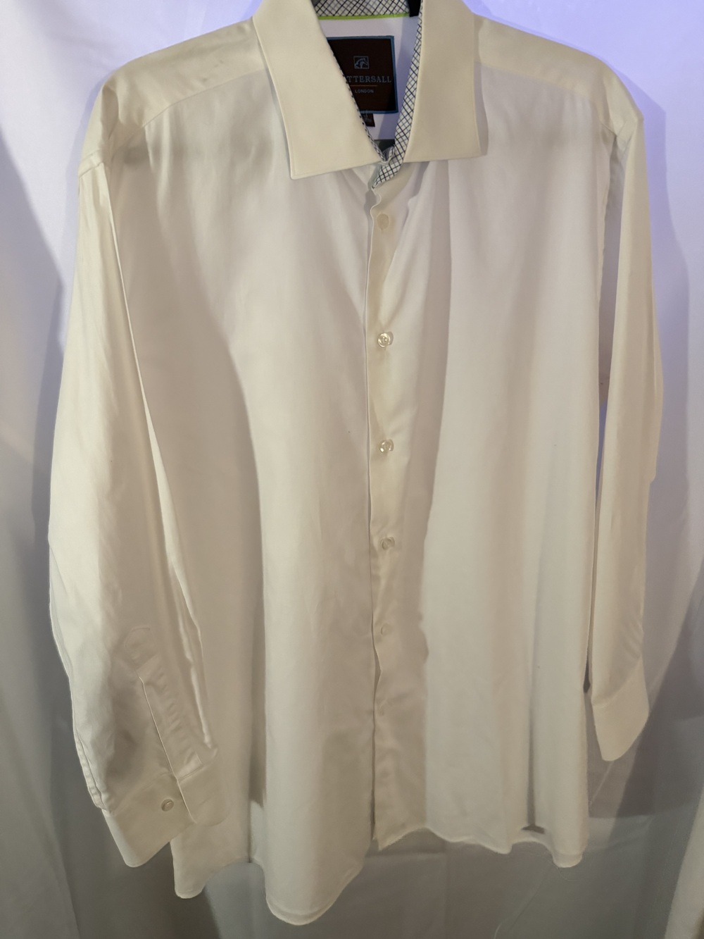 Tattersall London Men's Dress Shirt White Size 17 32/33 Contrast Trim L/S